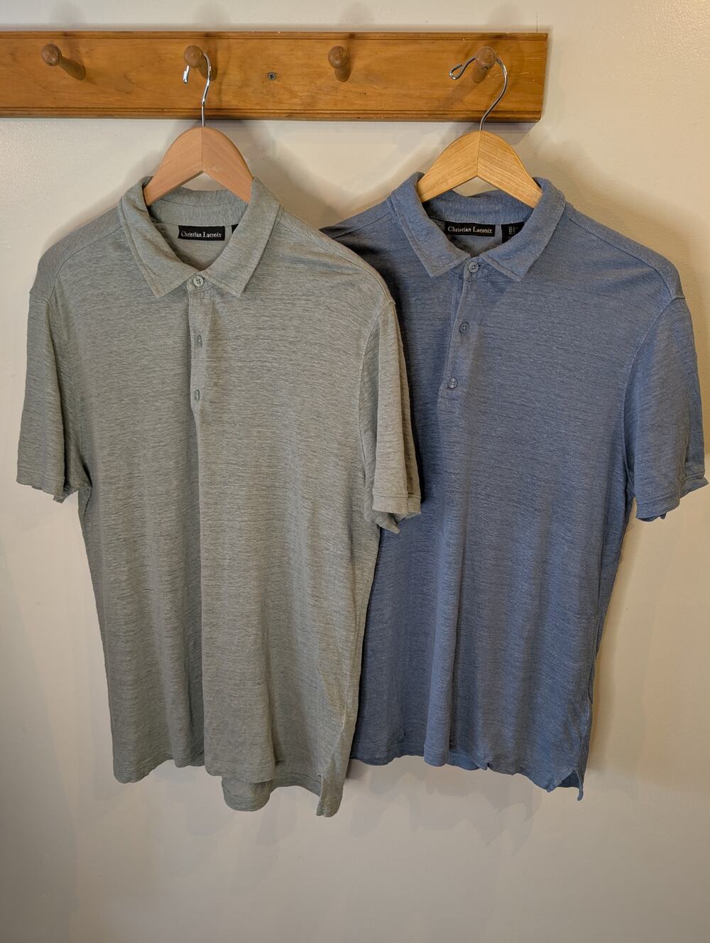 Christian Lacroix 100% Linen Polo Shirt Bundle L Sage Green Blue Quiet Luxury